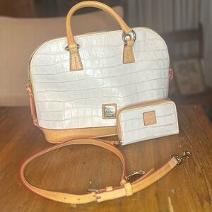 Dooney & Bourke White and Tan Croc-Embossed Satchel Set